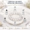 crystal-quartz-bracelet-benefits-infographic Crystal Quartz bracelet benefits infographic showing mental clarity, focus, positive energy, Crown Chakra and meditation support.