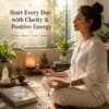 crystal-quartz-bracelet-meditation-lifestyle Person meditating while wearing a natural Crystal Quartz bracelet to symbolize mindfulness, inner peace, clarity and positive energy.