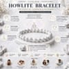 howlite-bracelet-calmness-stress-relief-benefits Natural Howlite Bracelet infographic showing stress relief, better sleep, emotional balance, Crown Chakra healing and calm mind.