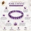 natural-amethyst-bracelet-benefits-infographic Natural Amethyst Bracelet infographic showing calm mind, better sleep, mental clarity, Third Eye Chakra activation and spiritual growth