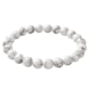 natural-howlite-bracelet-white-background Natural Howlite Bracelet with polished 8mm white gemstone beads and grey marble veining on a clean white background.