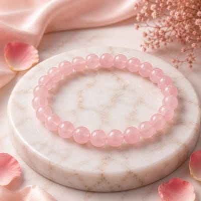 Premium Natural Rose Quartz Bracelet crafted with genuine pink gemstone beads for love, emotional healing and inner peace.