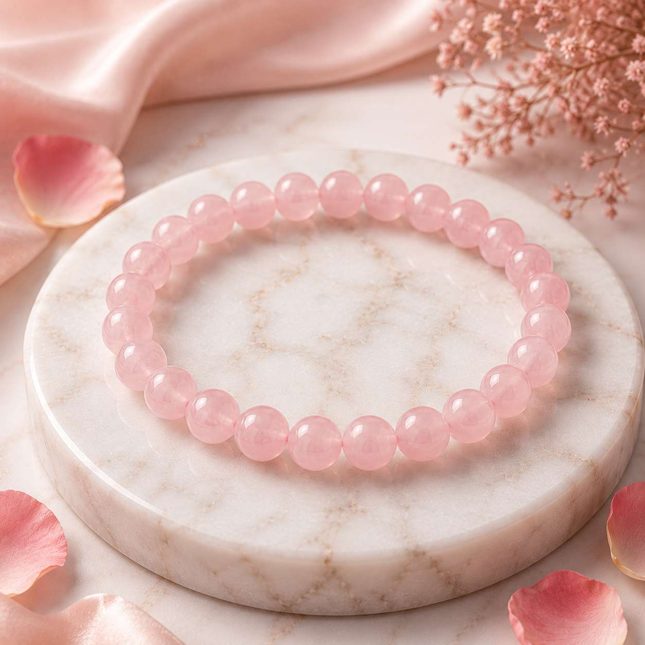 premium-rose-quartz-bracelet-natural-gemstone Premium Natural Rose Quartz Bracelet crafted with genuine pink gemstone beads for love, emotional healing and inner peace.