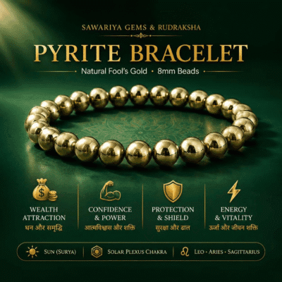 Natural Pyrite Bracelet 8mm with wealth, confidence, protection and energy benefits for daily wear by Sawariya Gems.