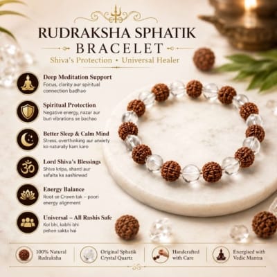 Rudraksha Sphatik Bracelet benefits including meditation, protection, peaceful sleep and spiritual energy balance.