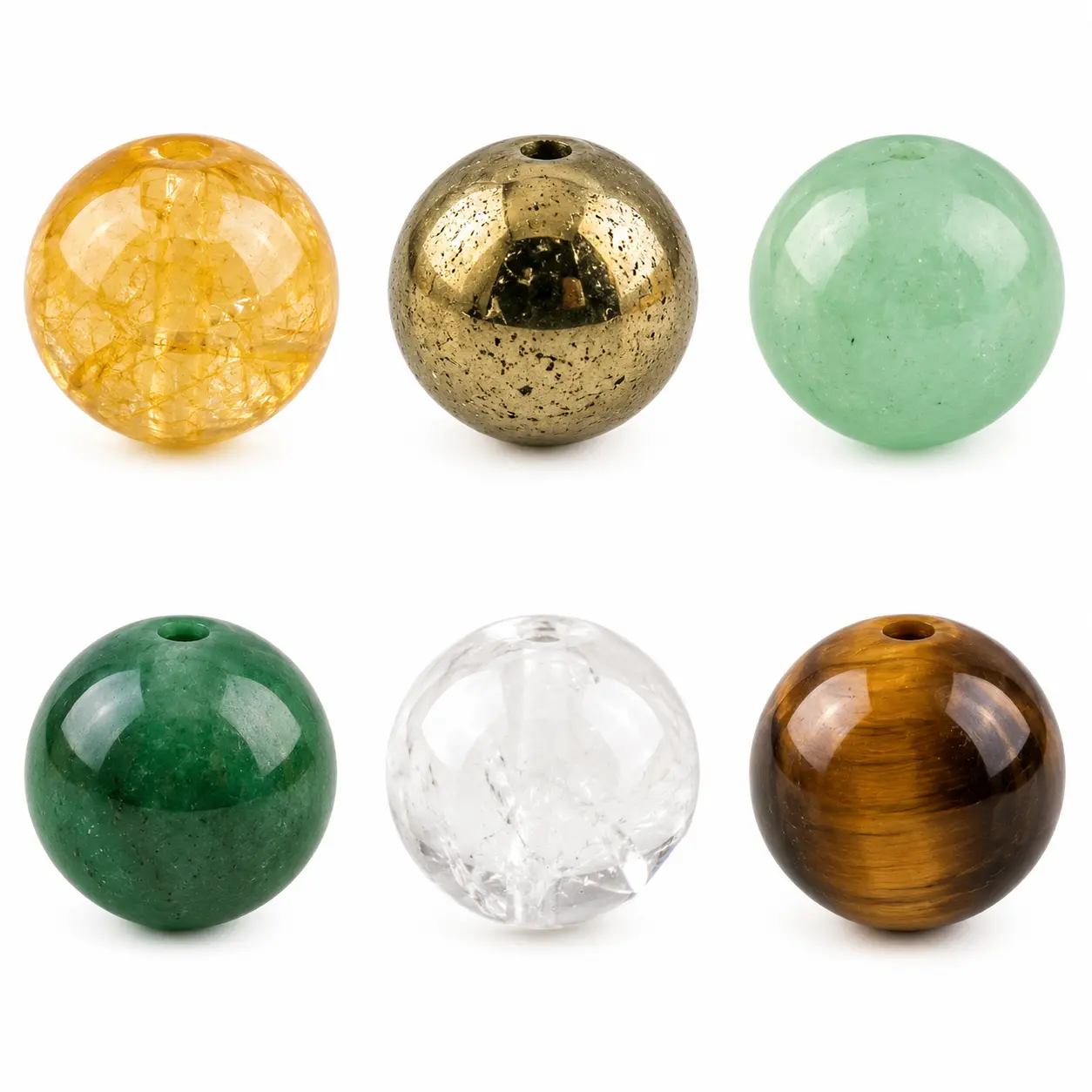 dhan-yog-bracelet-6-crystal-beads Six natural crystal beads of Dhan Yog Bracelet – Citrine, Pyrite, Green Aventurine, Green Jade, Clear Quartz, Tiger Eye