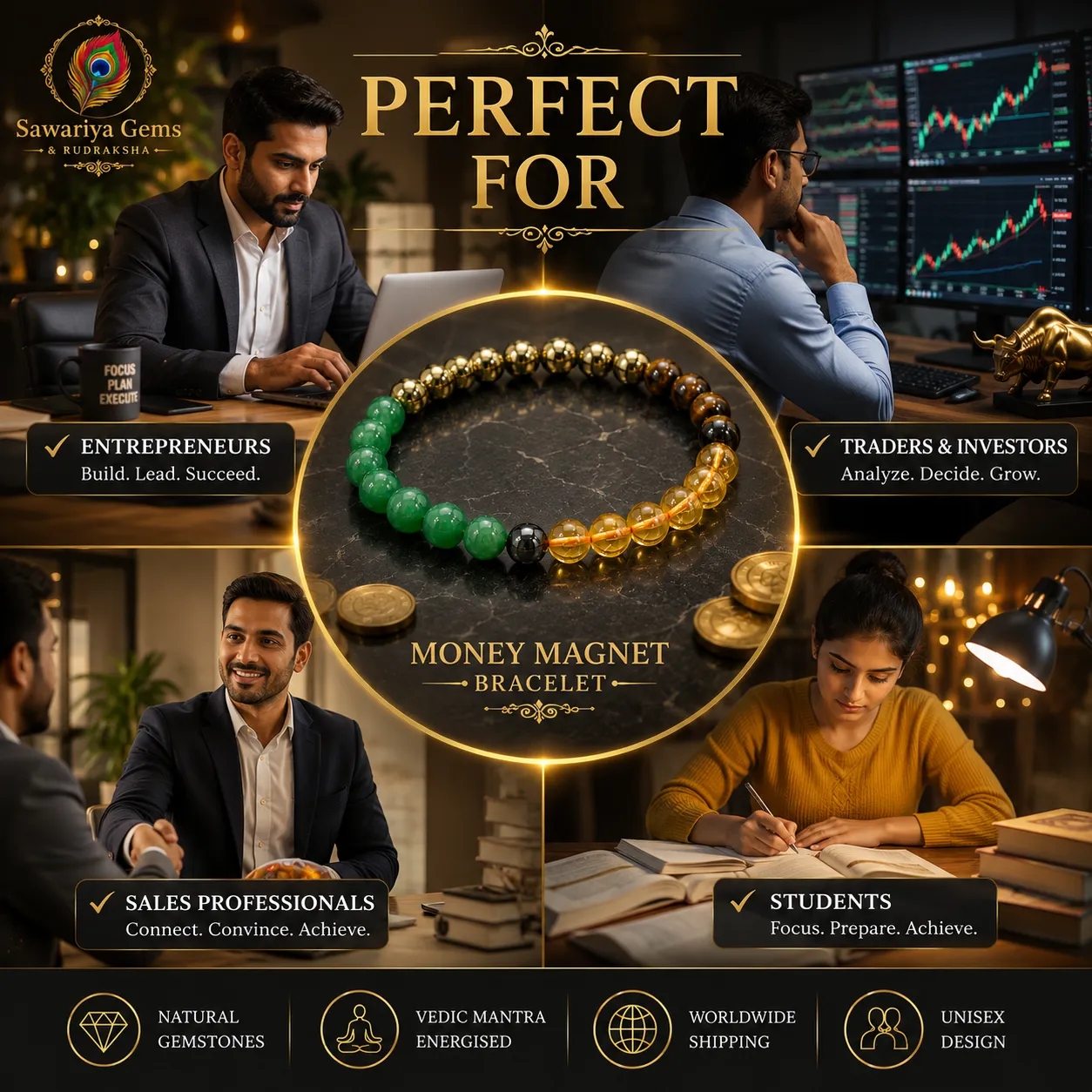 Money Magnet Bracelet ideal for entrepreneurs, traders, sales professionals and students seeking focus and growth.