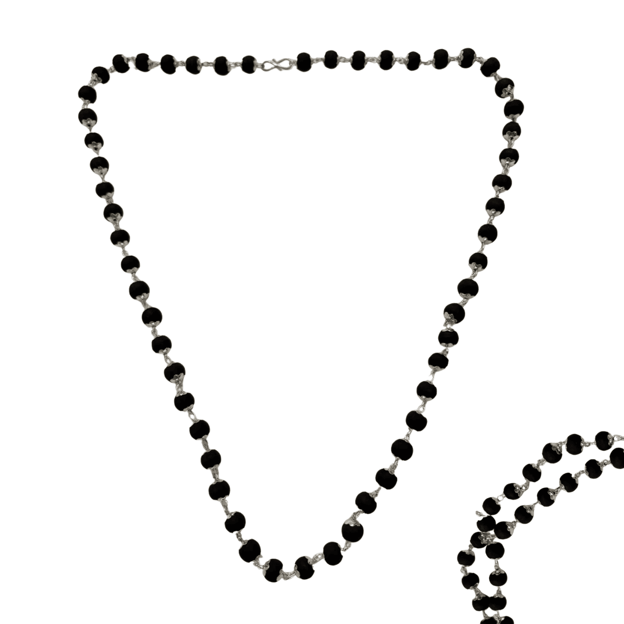 6original-karungali-mala-silver-cap-product Original Karungali Mala with natural Black Ebony beads and silver caps, handcrafted Vedic necklace for Shani remedies and spiritual wear.