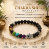 Untitled design (17) Natural Chakra Shield Bracelet with 7 chakra stones, lava stone and Evil Eye charm for balance, grounding and energy protection.
