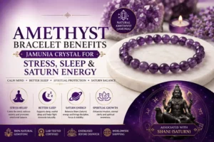 Amethyst bracelet benefits for stress relief, better sleep, mental clarity, spiritual growth, and Saturn (Shani) energy balance.