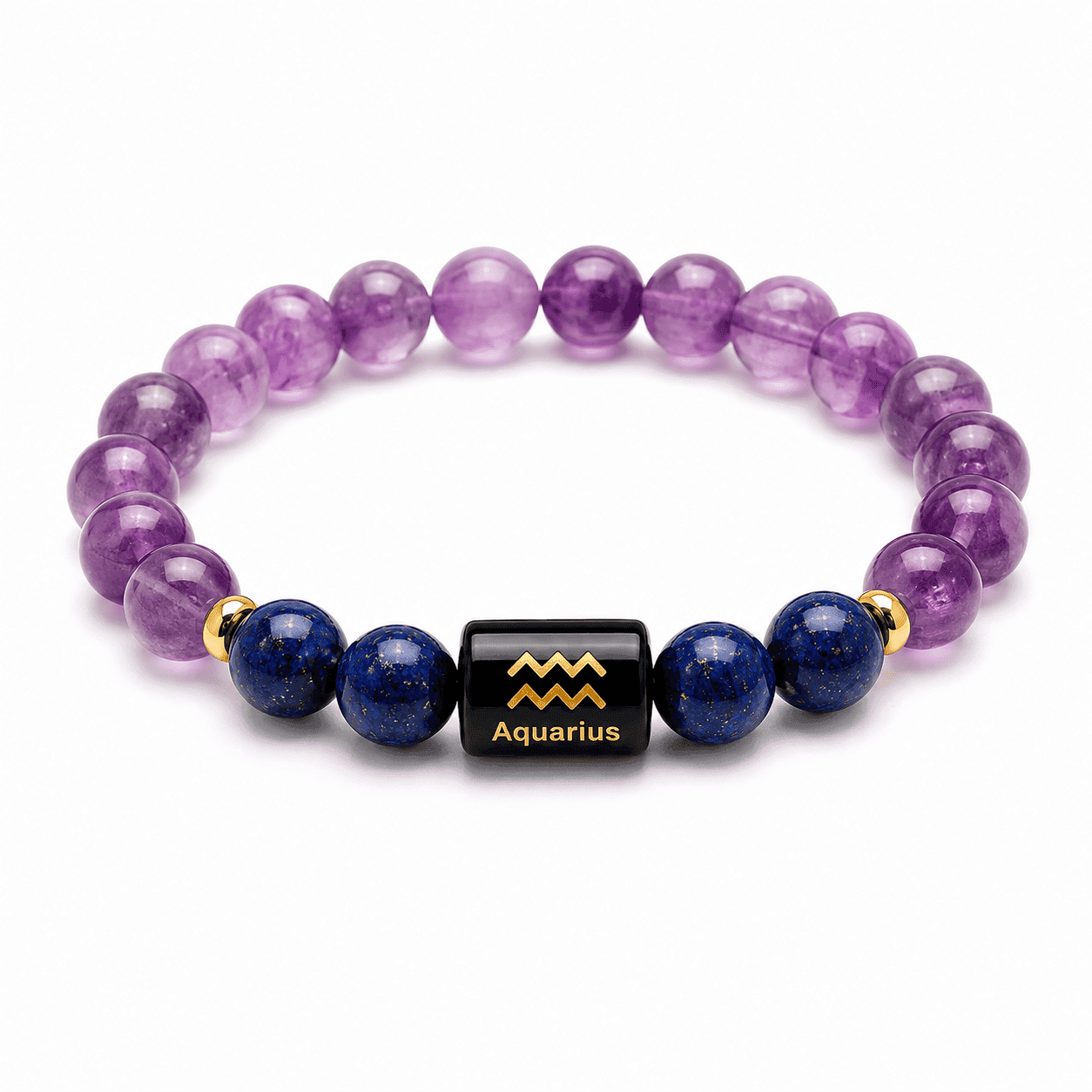 aquarius-zodiac-bracelet-natural-amethyst-lapis-lazuli-premium-gemstone Aquarius Zodiac Bracelet with Natural Amethyst and Lapis Lazuli gemstones, premium 8mm beads, Vedic energised bracelet for Kumbha Rashi.