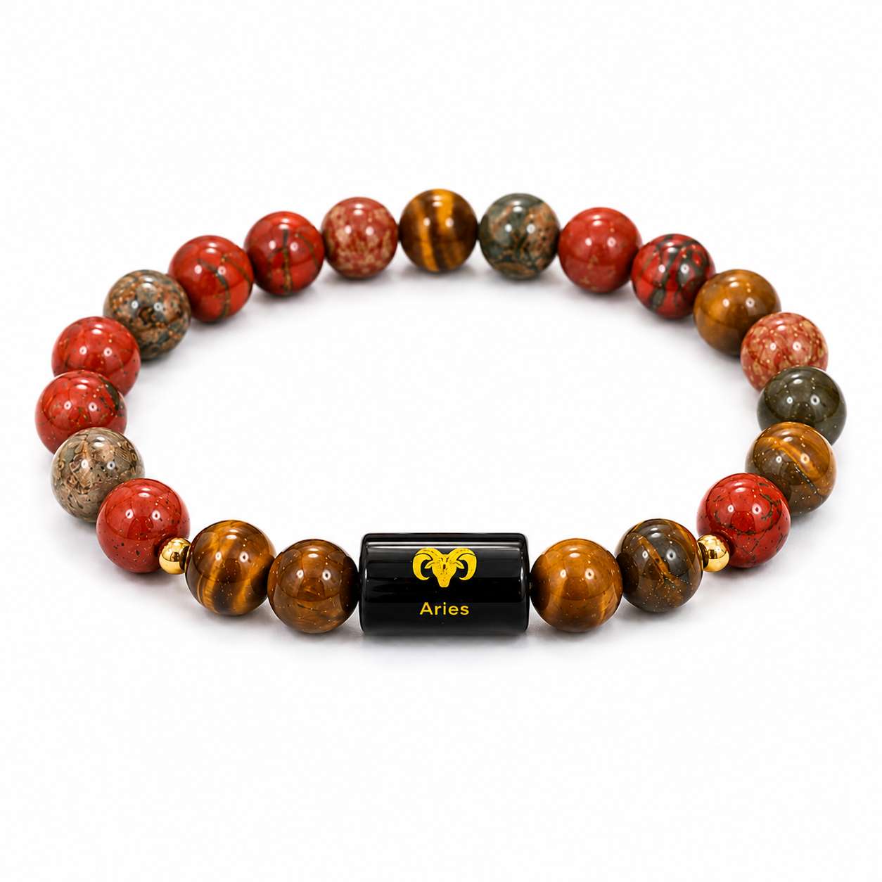 aries-zodiac-bracelet-natural-red-jasper-tiger-eye Premium Aries Zodiac Bracelet with Natural Red Jasper and Tiger Eye 8mm gemstone beads for confidence, courage and focus.