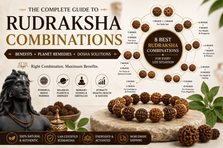 Complete guide to the best Rudraksha combinations for wealth, protection, health, Sade Sati, planetary remedies and spiritual growth.