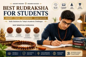 Best Rudraksha for students featuring 4 Mukhi, 5 Mukhi, 6 Mukhi and Saraswati Bandh for memory, focus, confidence and exam success.