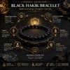 Black Hakik Bracelet infographic showing protection from evil eye, negative energy, grounding, confidence and mental stability.