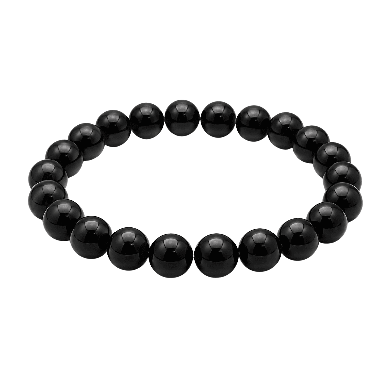 Black Hakik Bracelet with glossy natural 8mm black agate beads on a clean white background for premium product display.