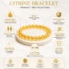 Citrine Bracelet specifications showing 8mm natural gemstone beads, stretchable elastic, Guru stone and unisex daily wear.