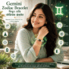 Indian woman wearing Gemini Zodiac Bracelet with Natural Green Aventurine and Milky Quartz symbolizing clarity, focus and confidence.