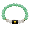 Gemini Zodiac Bracelet on white background featuring Natural Green Aventurine, Milky Quartz 8mm beads and Gemini zodiac charm for Mithun Rashi.