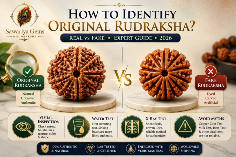 Compare original vs fake Rudraksha with visual signs, X-ray verification, authentic bead features and expert identification guide.