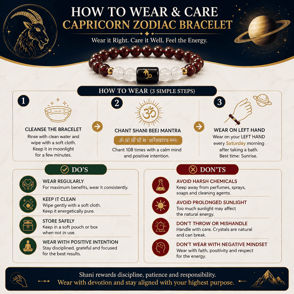 how-to-wear-capricorn-makar-rashi-zodiac-bracelet-guide How to wear Capricorn (Makar Rashi) Zodiac Bracelet with wearing steps, care instructions, do's and don'ts for best spiritual practice.