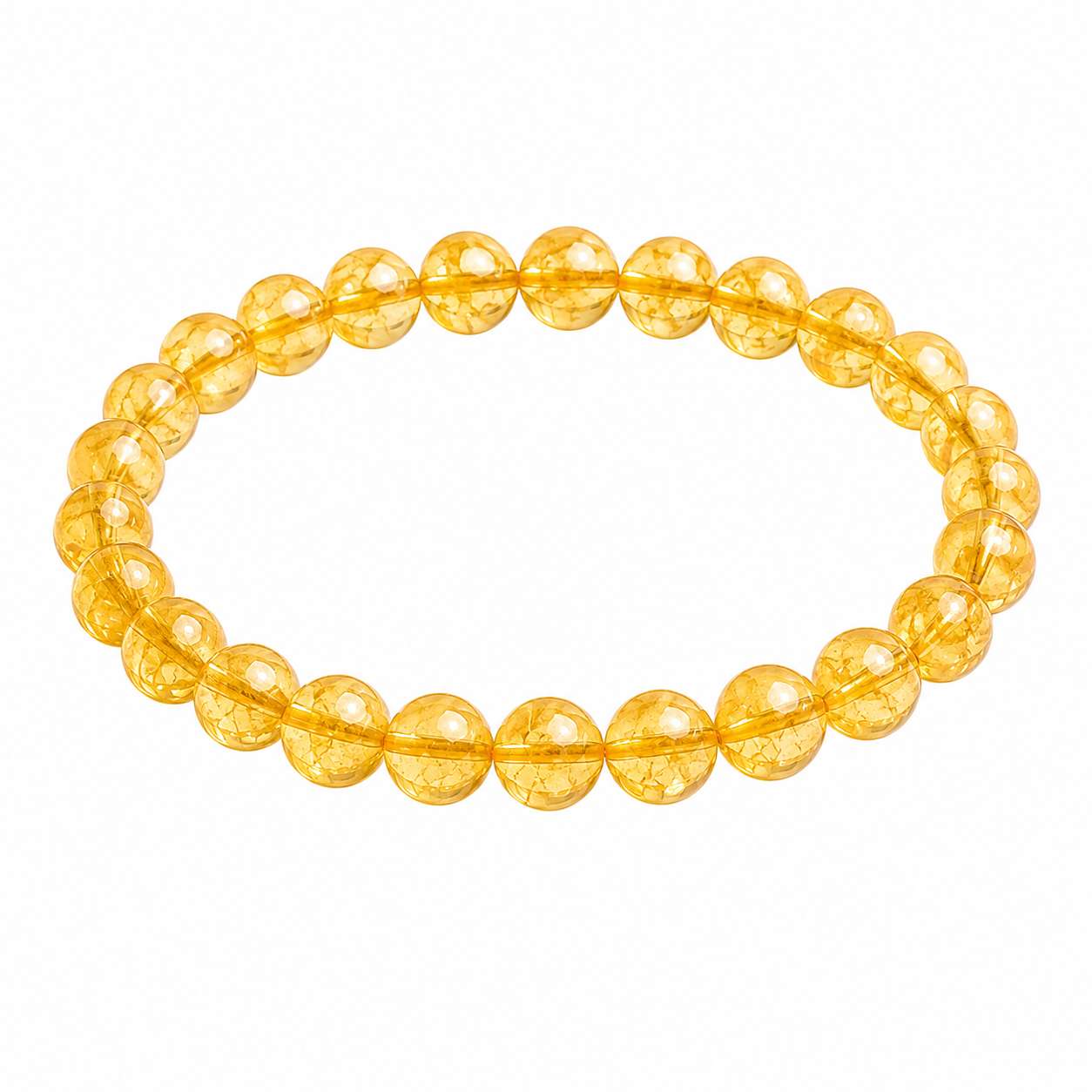 Natural Citrine Bracelet with transparent 8mm gemstone beads isolated on white background for premium ecommerce product listing.
