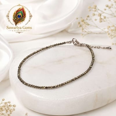 Premium Natural Pyrite Payal anklet with metallic beads by Sawariya Gems, lab certified Vedic energised crystal anklet.