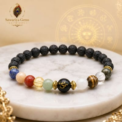 Premium Natural Navgraha Bracelet with 9 Vedic gemstones, lab certified and Vedic mantra energised for planetary balance.