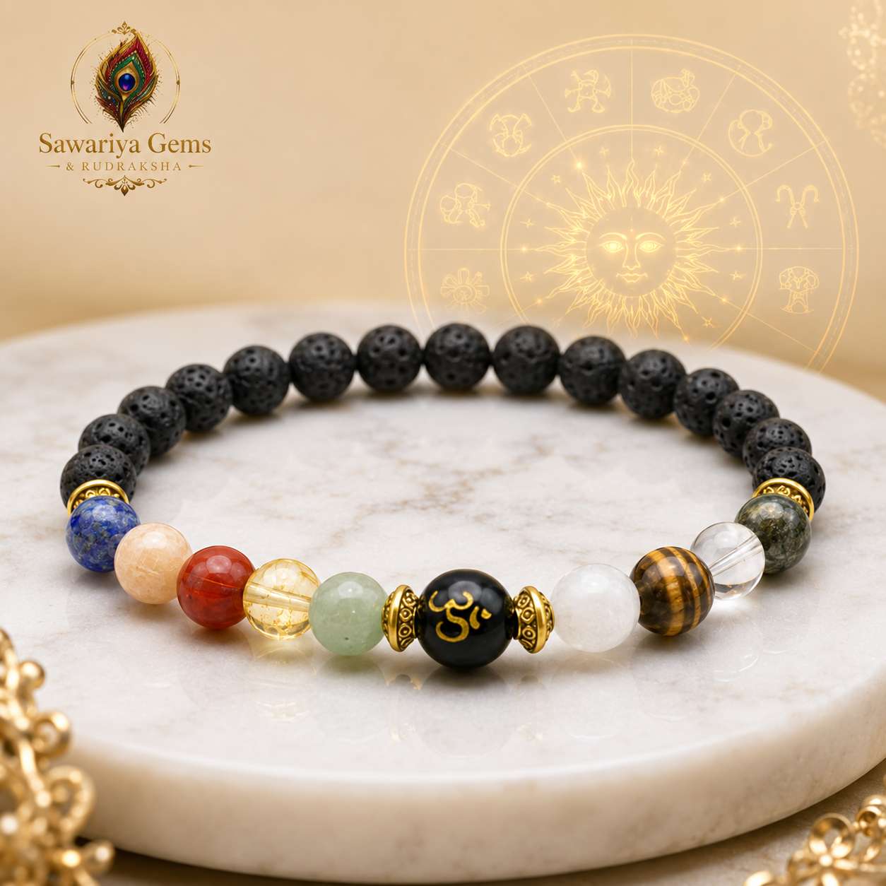 navgraha-bracelet-hero-premium-natural-gemstones Premium Natural Navgraha Bracelet with 9 Vedic gemstones, lab certified and Vedic mantra energised for planetary balance.