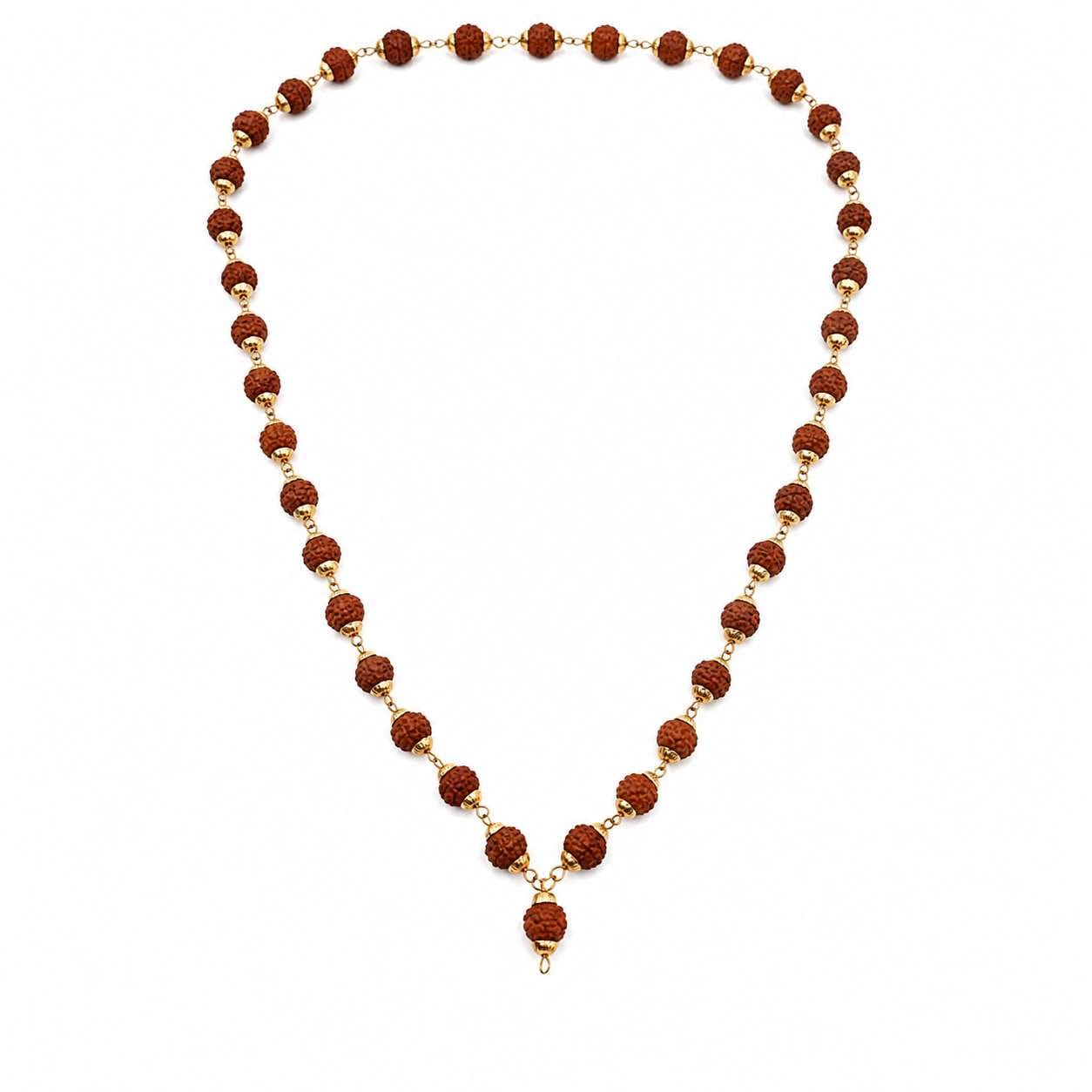 rudraksha-mala-with-golden-cap-natural-40-beads-sawariya-gems Natural 40 beads Rudraksha Mala with golden caps by Sawariya Gems, Vedic mantra energised necklace for meditation and daily wear.