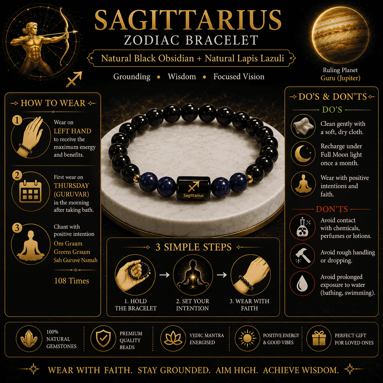 sagittarius-zodiac-bracelet-how-to-wear How to wear Sagittarius Zodiac Bracelet with proper wearing steps, mantra, do's and don'ts for maximum spiritual and astrological benefits.