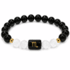 scorpio-zodiac-bracelet-white-background-product-image Scorpio Zodiac Bracelet on white background featuring Natural Black Obsidian, Milky Quartz and zodiac symbol centre bead for daily wear.
