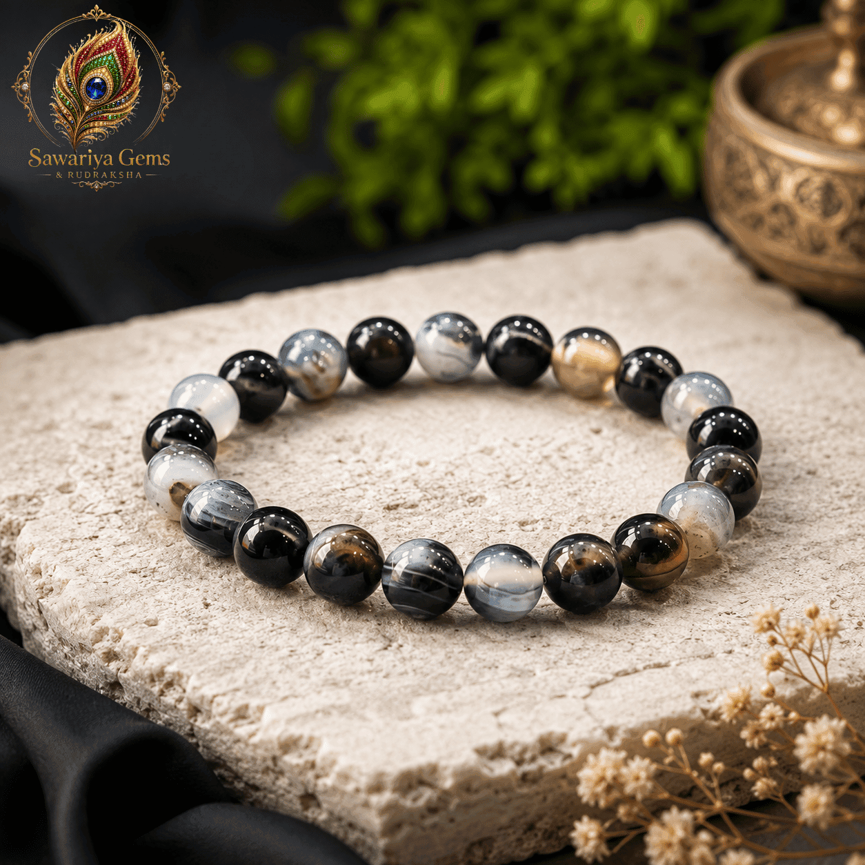sulemani-hakik-bracelet-natural-black-chalcedony Premium Sulemani Hakik Bracelet made with natural black chalcedony 8mm beads for protection, grounding and daily spiritual balance.