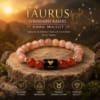 Premium Taurus (Vrishabh Rashi) Zodiac Bracelet with natural Sunstone and Carnelian 8mm beads for confidence, creativity, motivation and positive energy.