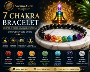 7 Chakra Bracelet with seven healing stones, Lava beads, chakra meditation, Vedic chakra guide, benefits, meaning and how to wear.