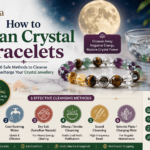How to clean crystal bracelets safely using moonlight, water, salt, dhoop, and sound cleansing methods with Vedic crystal care by Sawariya Gems.