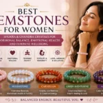 Five best gemstones for women—Rose Quartz, Moonstone, Carnelian, Green Aventurine, and Amethyst—representing emotional balance, feminine wellbeing, confidence, and inner peace.