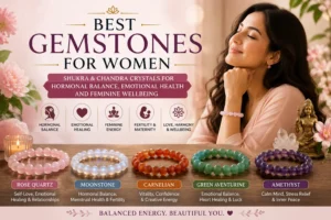 Five best gemstones for women—Rose Quartz, Moonstone, Carnelian, Green Aventurine, and Amethyst—representing emotional balance, feminine wellbeing, confidence, and inner peace.
