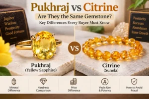 Pukhraj vs Citrine (Sunela) bracelet showing the key gemstone differences.