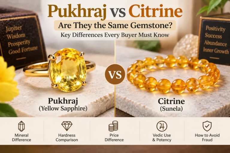 Pukhraj vs Citrine (Sunela) bracelet showing the key gemstone differences.
