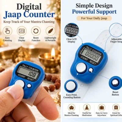 Emphasises easy counting, portability, simple operation, and suitability for mantra chanting.