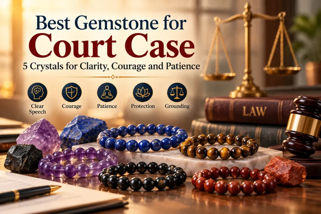 Best gemstone for court case featuring Lapis Lazuli, Tiger Eye, Amethyst, Black Tourmaline and Red Jasper bracelets